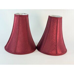 Vintage 2 Burgundy Silk Bell Lamp Shades Pair 11x10 Elegant Classic Decor